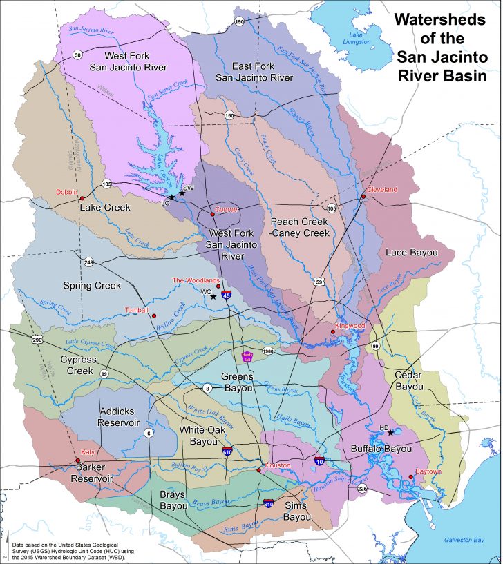 Watersheds - San Jacinto River Authority - Texas Creeks And Rivers Map ...