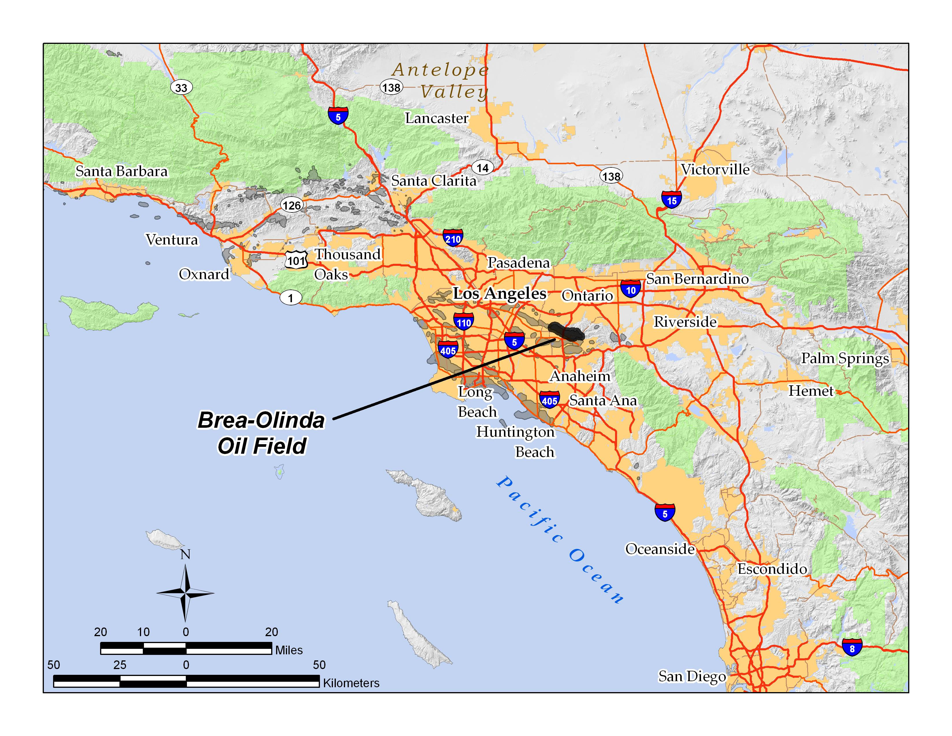 Where Is Chino California On The Map New Brea Olinda Oil Field Chino California Map 