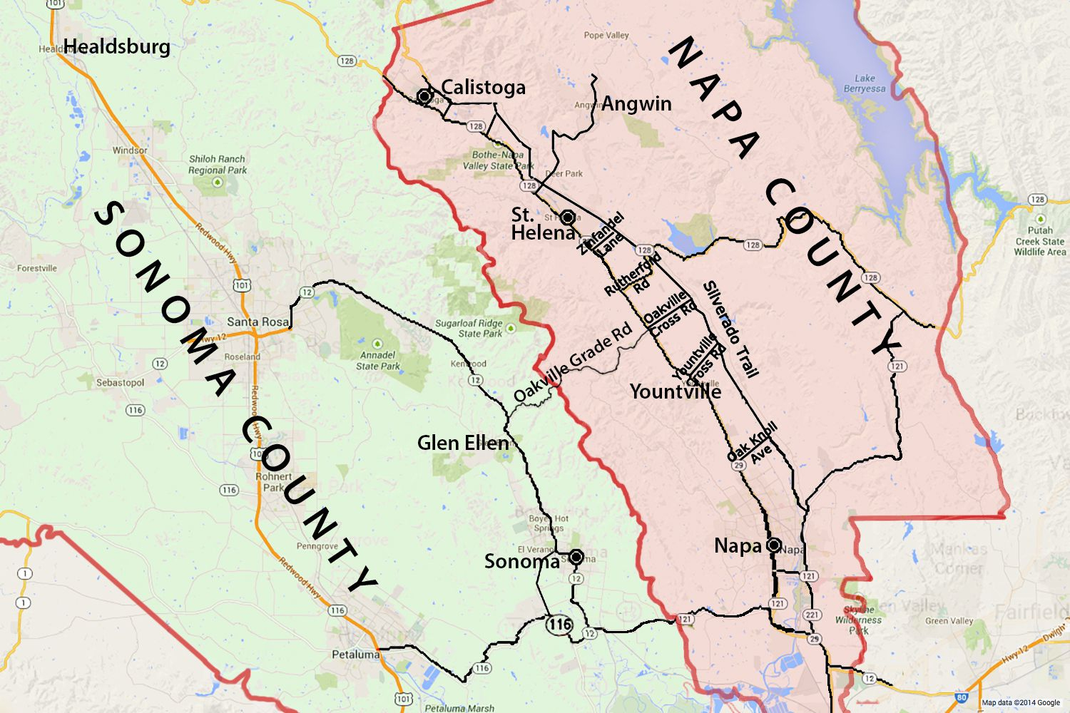 Wine Country Map: Sonoma And Napa Valley - Sonoma County California Map