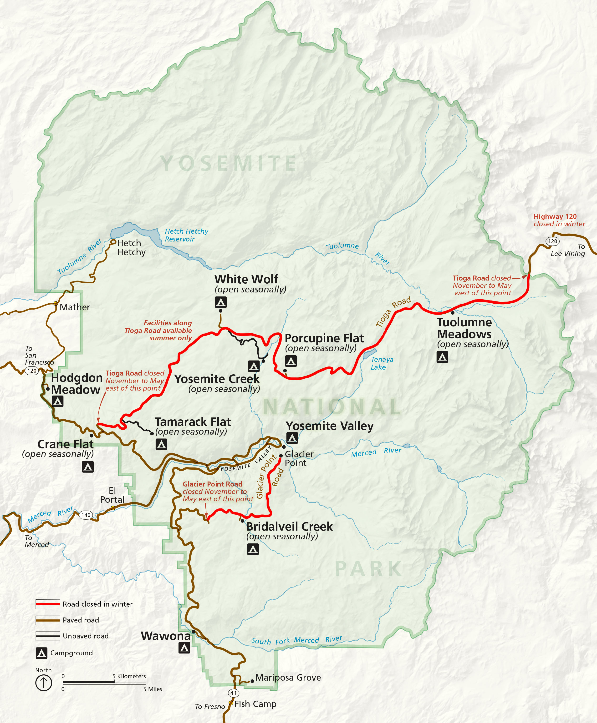 Winter Road Closures - Yosemite National Park (U.s. National Park - California Road Closures Map