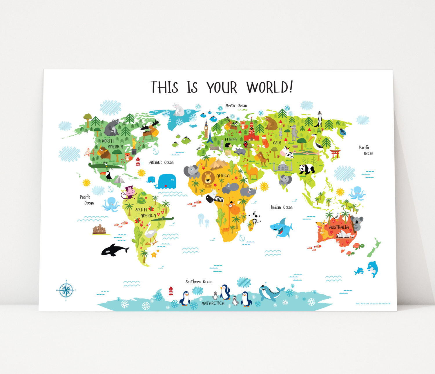 World Map For Kids Nursery Decor Instant Download High-Res | Etsy - Children&amp;#039;s Map Of The World Printable