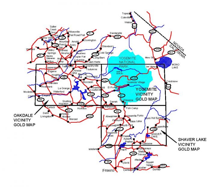 Yosemite Detail Map California Road Map California Ghost Towns Map